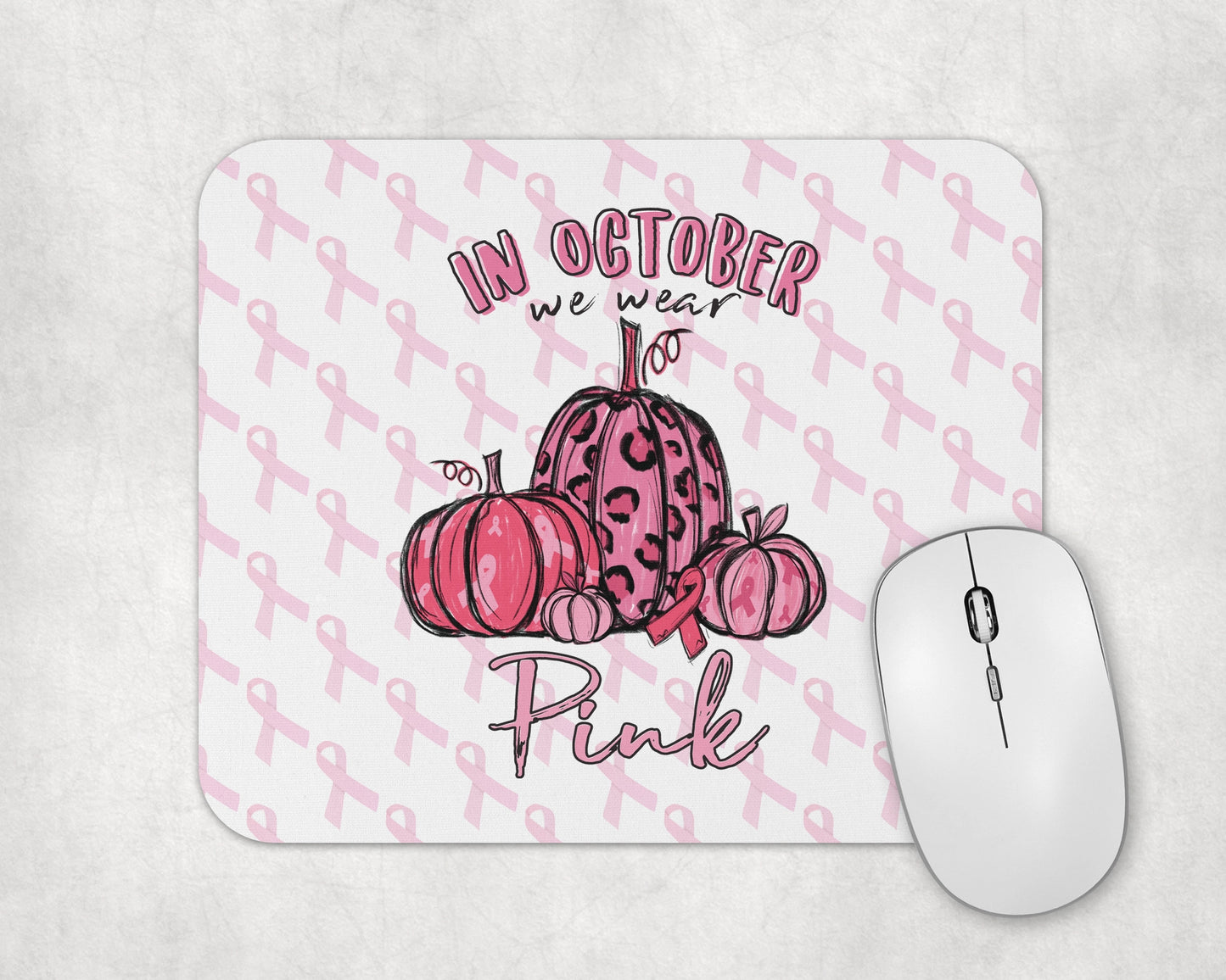 In October We Wear Pink Mouse Pad / Fall Laptop Gaming Desk Mat / Cute Autumn Office Decor