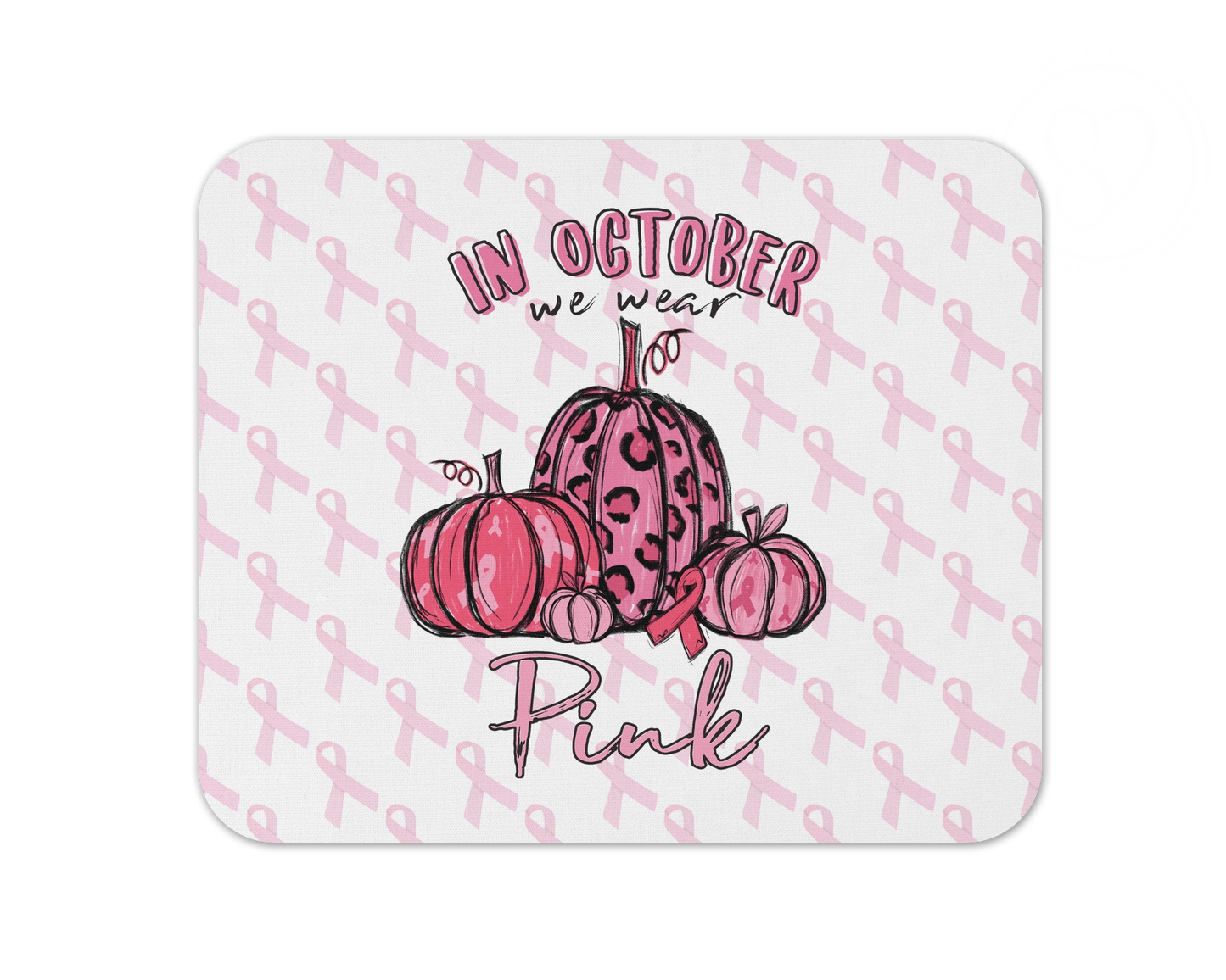 In October We Wear Pink Mouse Pad / Fall Laptop Gaming Desk Mat / Cute Autumn Office Decor