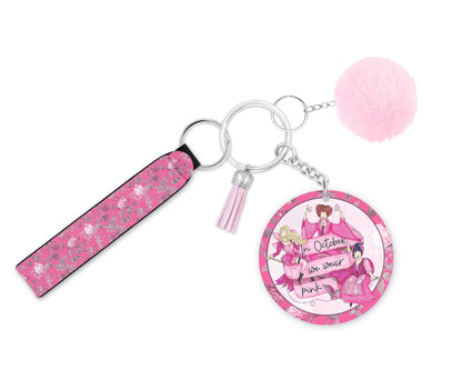 Spellbinding Shades Of Pink Keychain - October We Wear Pink Wristlet - Breast Cancer Awareness Lanyard