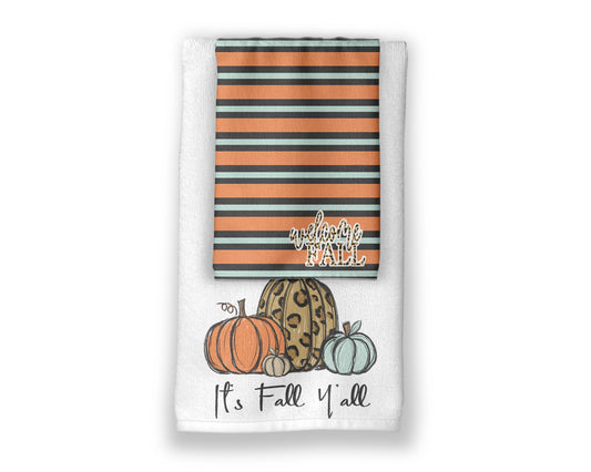 It's Fall Y'all Towel Set - Fall Pumpkin Towels - Autumn Decor - Housewarming Gift