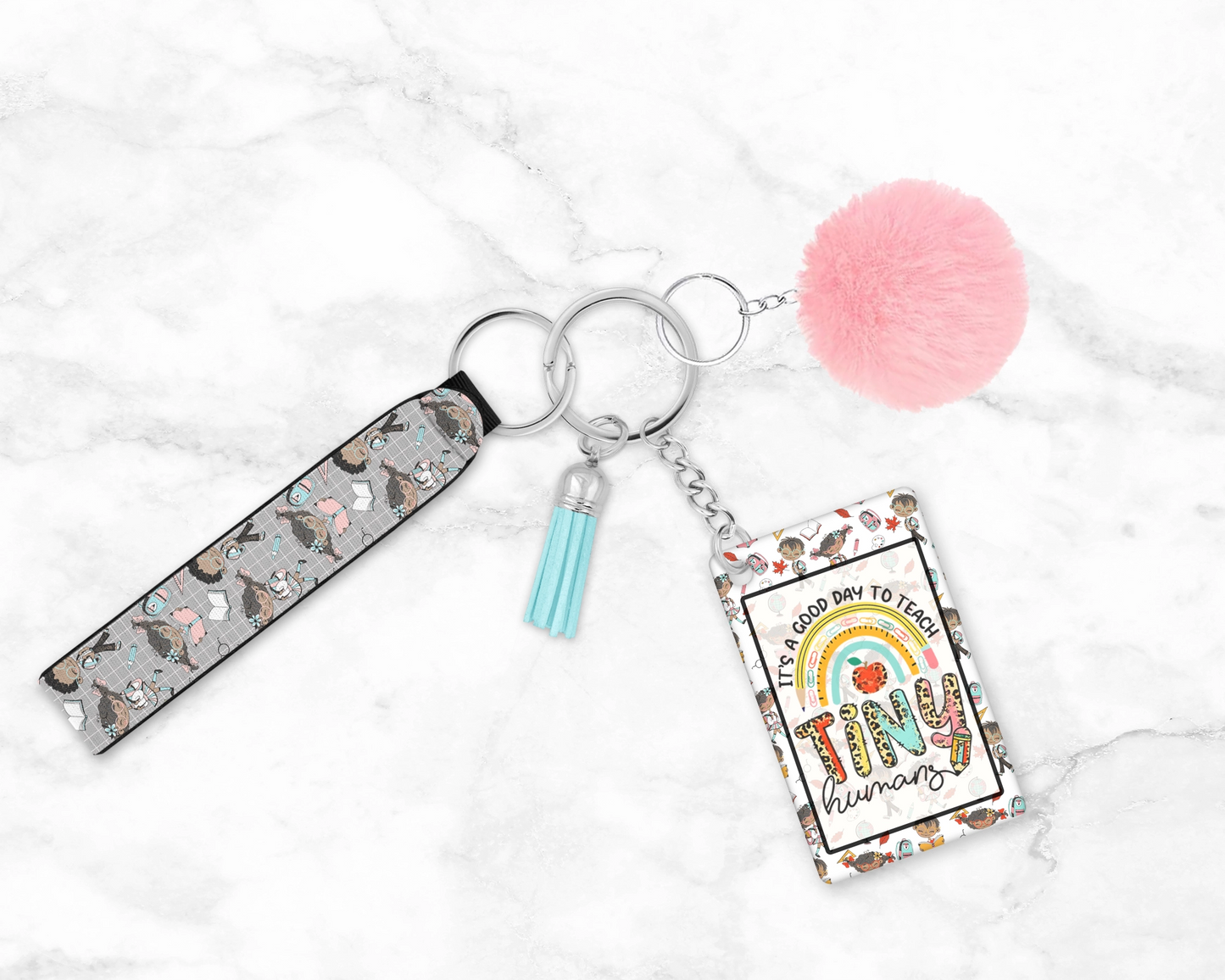 Good Day To Teach Tiny Humans Keychain - Teacher Key Ring Wristlet - Teach Appreciation Gift