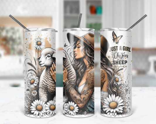 Just A Girl Who Loves Sheep / 20oz Cowgirl Tumbler With Straw / Gift For Her