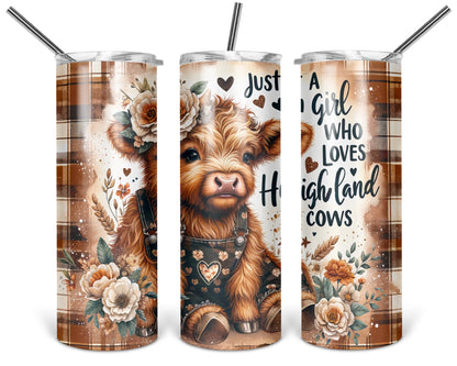 Just A Girl Who Loves Cows / 20oz Highland Cow Tumbler With Straw / Gift For Cow Lovers