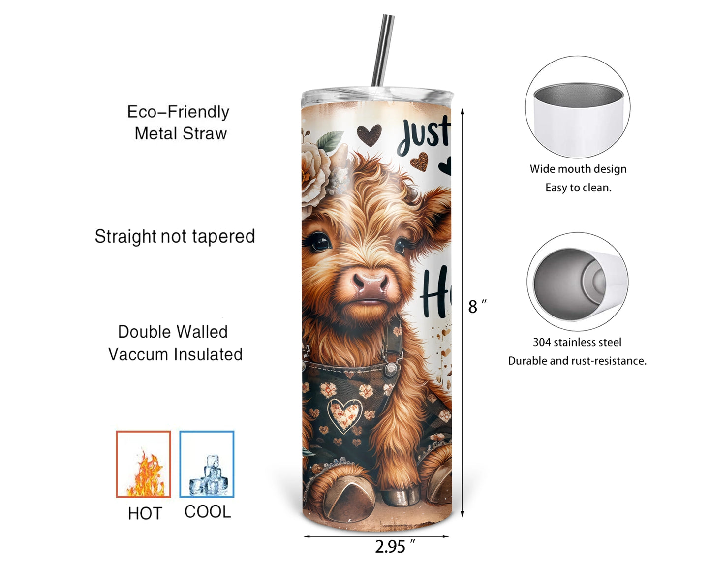 Just A Girl Who Loves Cows / 20oz Highland Cow Tumbler With Straw / Gift For Cow Lovers