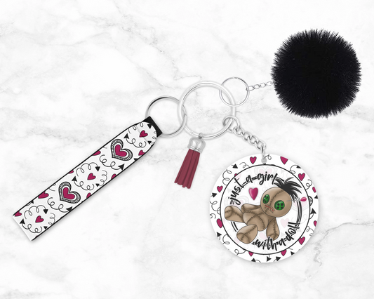 Just A Girl With A Doll Keychain - Funny Voodoo Wristlet - Anti Valentine's Day Lanyard