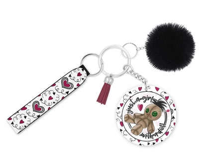 Just A Girl With A Doll Keychain - Funny Voodoo Wristlet - Anti Valentine's Day Lanyard