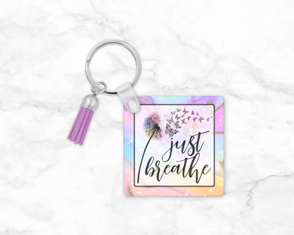 Just Breathe Keychain - Butterfly Wristlet - Inspirational Dandelion Lanyard - Menatl Health Awareness