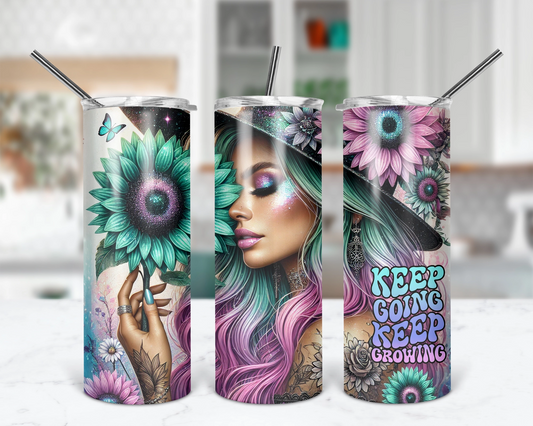 Keep Going Keep Growing / Motivational Tumbler With Straw / Inspirational Gift For Her