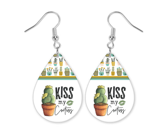 Kiss My Cactass Teardrop Earrings