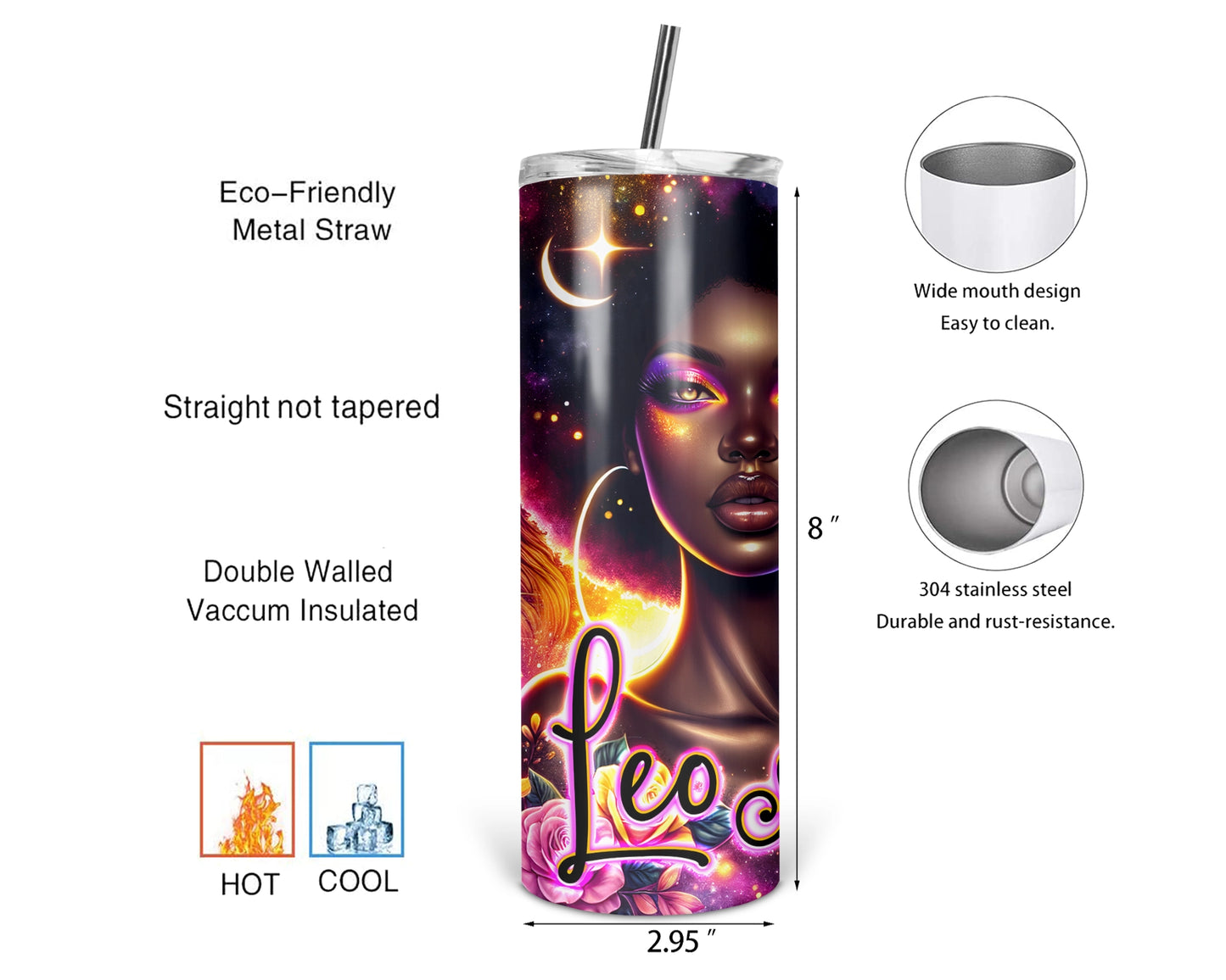 Leo Girl Tumbler / Horoscope Tumbler With Straw / Zodiac Sign Tumbler / Gift For Astrology Lovers