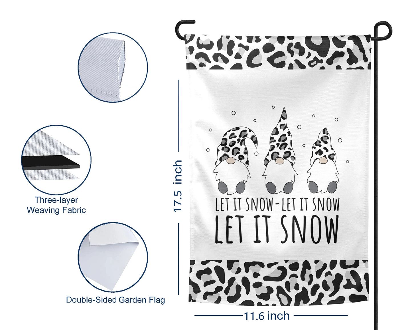 Let It Snow Garden Flag - Outdoor Winter Gnome Yard Decor - Housewarming Gift