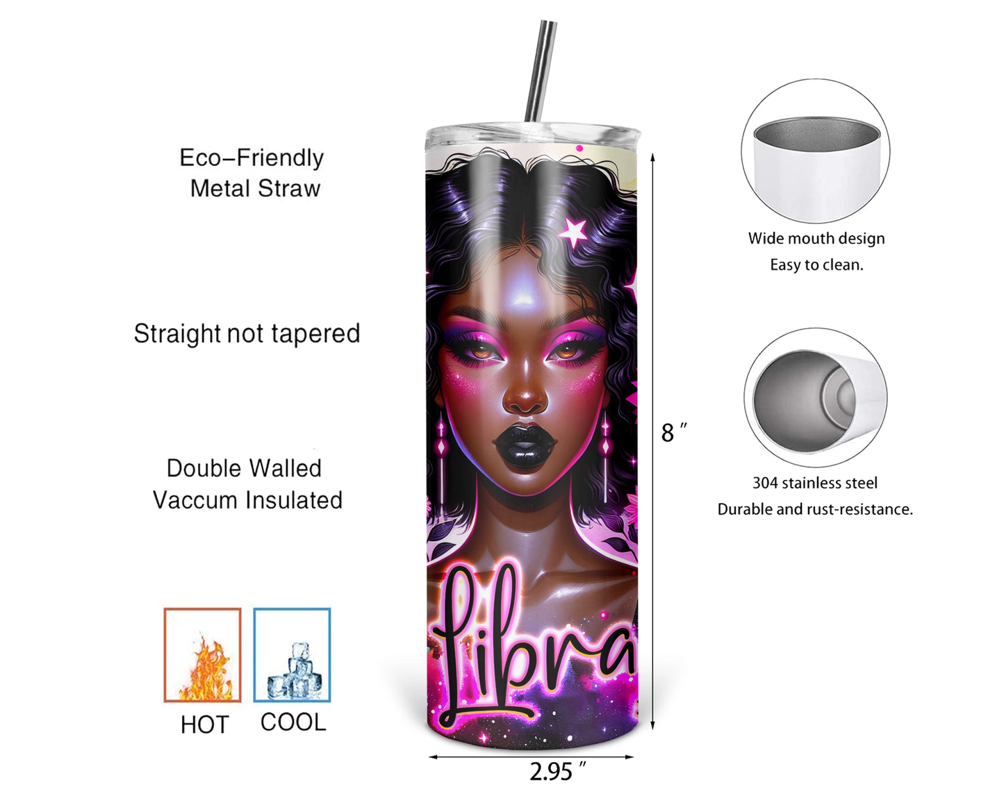 Libra Girl Tumbler / Horoscope Tumbler With Straw / Zodiac Sign Tumbler / Gift For Astrology Lovers