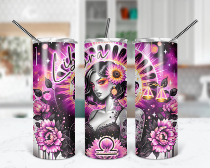 Libra Girl Tumbler / Zodiac Sign Tumbler With Straw / Horoscope Tumbler / Gift For Astrology Lovers