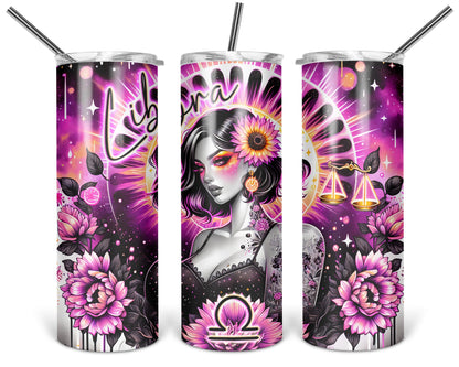 Libra Girl Tumbler / Zodiac Sign Tumbler With Straw / Horoscope Tumbler / Gift For Astrology Lovers