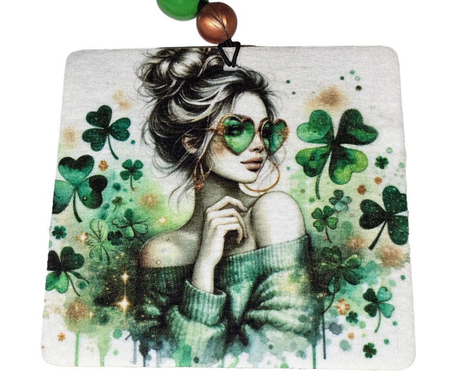 Lucky Girl Air Freshener / Celtic Felt Car Freshener / Clover Small Spaces Hanging Diffuser