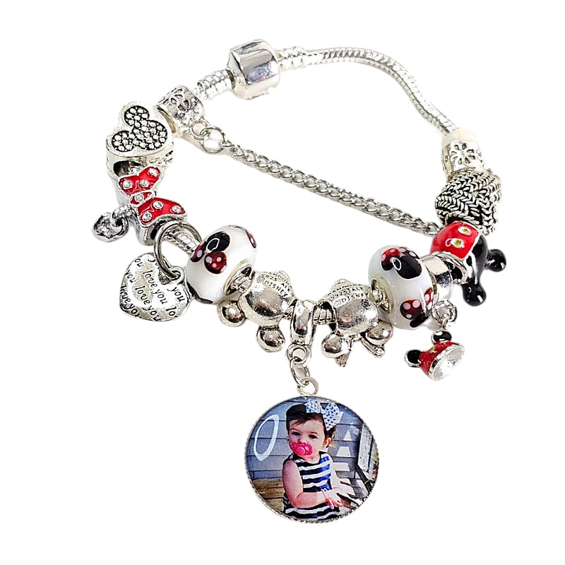 🪄 Magical Memories Personalized Photo Charm Bracelet! ✨ Silver Mouse Themed Charm Bracelet ✨ Family Vacation Bracelet