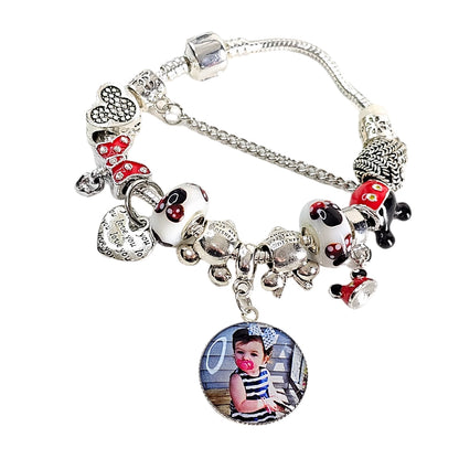 🪄 Magical Memories Personalized Photo Charm Bracelet! ✨ Silver Mouse Themed Charm Bracelet ✨ Family Vacation Bracelet