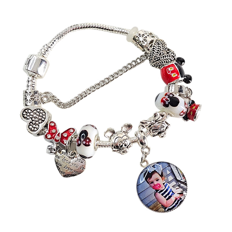 🪄 Magical Memories Personalized Photo Charm Bracelet! ✨ Silver Mouse Themed Charm Bracelet ✨ Family Vacation Bracelet