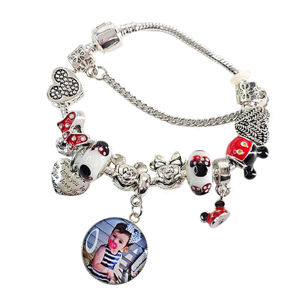 🪄 Magical Memories Personalized Photo Charm Bracelet! ✨ Silver Mouse Themed Charm Bracelet ✨ Family Vacation Bracelet