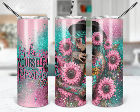 Make Yourself A Priority / 20oz Boho Chic Tumbler With Straw / Motivational Self Love Gift