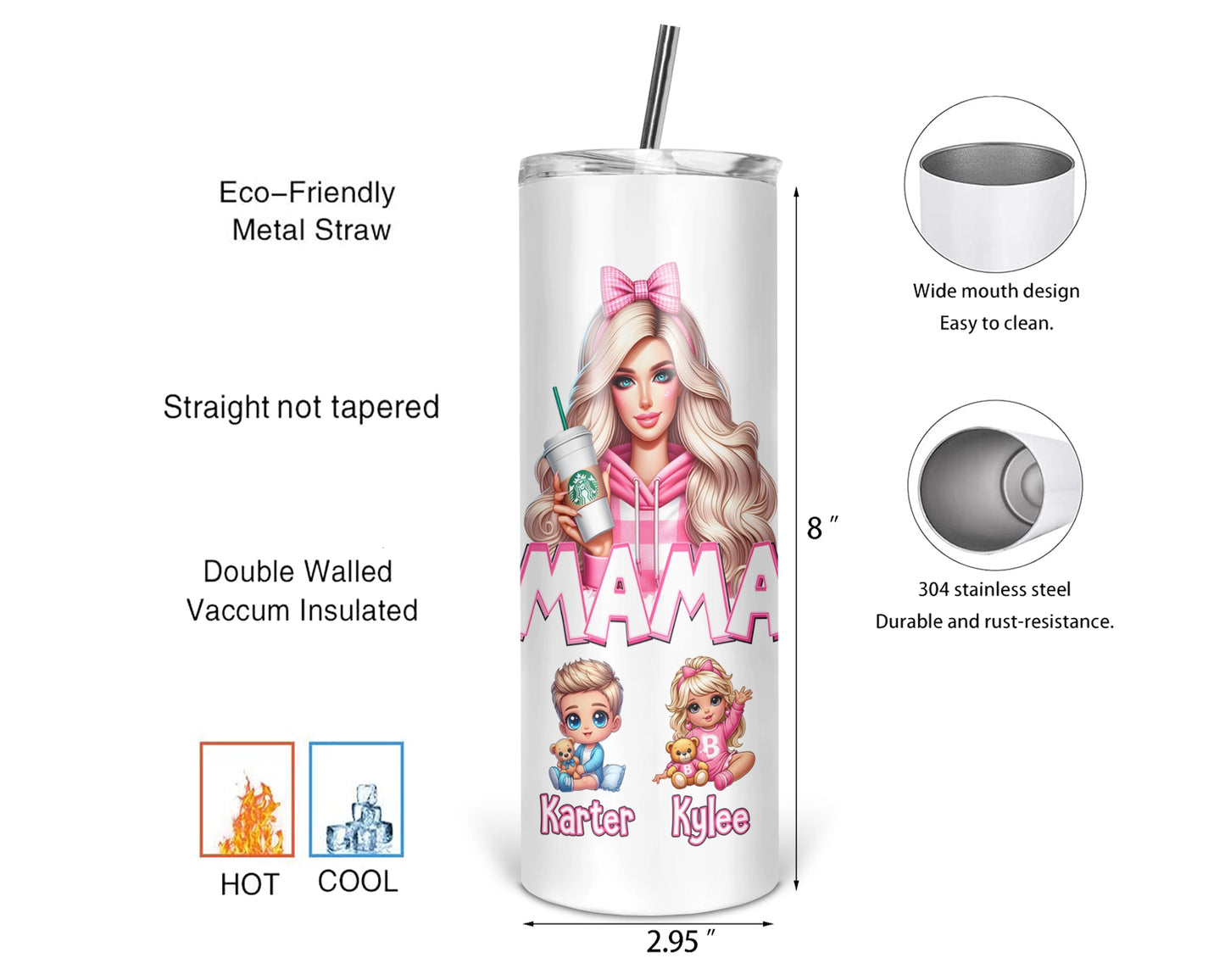 Dollhouse Mama Tumbler- 20oz Personalized Caricature Mom Tumbler With Straw - Gift For Mom