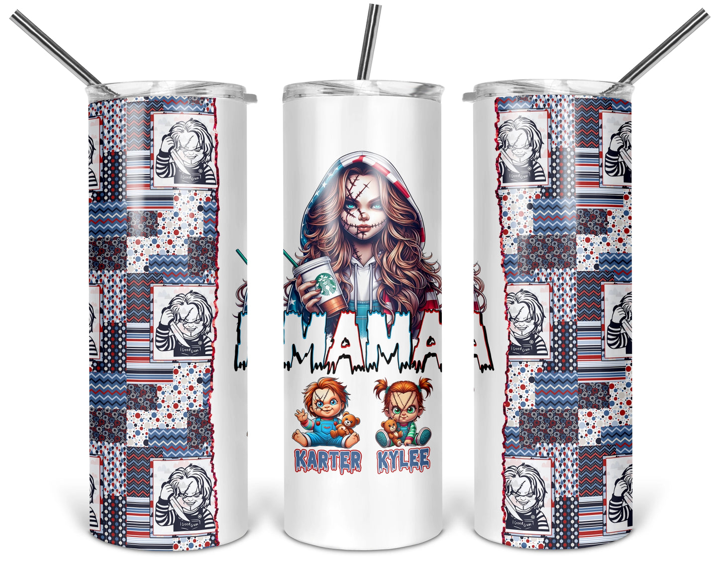 Mama Chucky Tumbler - Personalized 20oz Scary Movie Tumbler With Straw - Gift For Mom