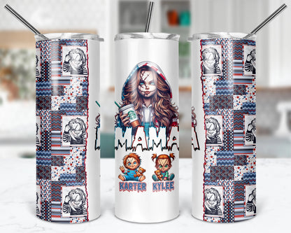 Mama Chucky Tumbler - Personalized 20oz Scary Movie Tumbler With Straw - Gift For Mom