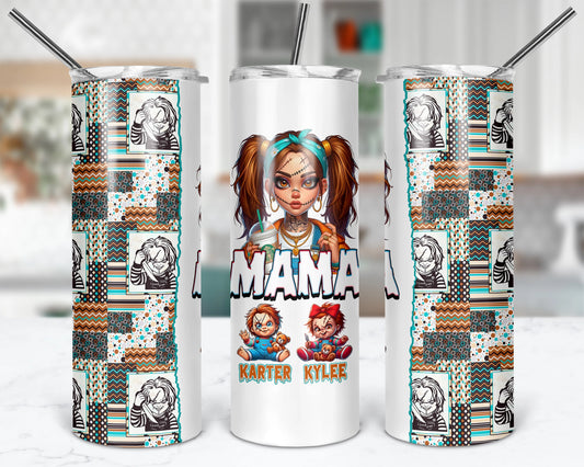 Mama's Little Playmates Tumbler - Personalized 20oz Scary Movie Tumbler With Straw - Gift For Mom