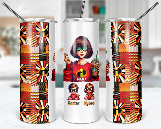 One Incredible Mama Tumbler- 20oz Personalized Superhero Tumbler With Straw - Gift For Mom