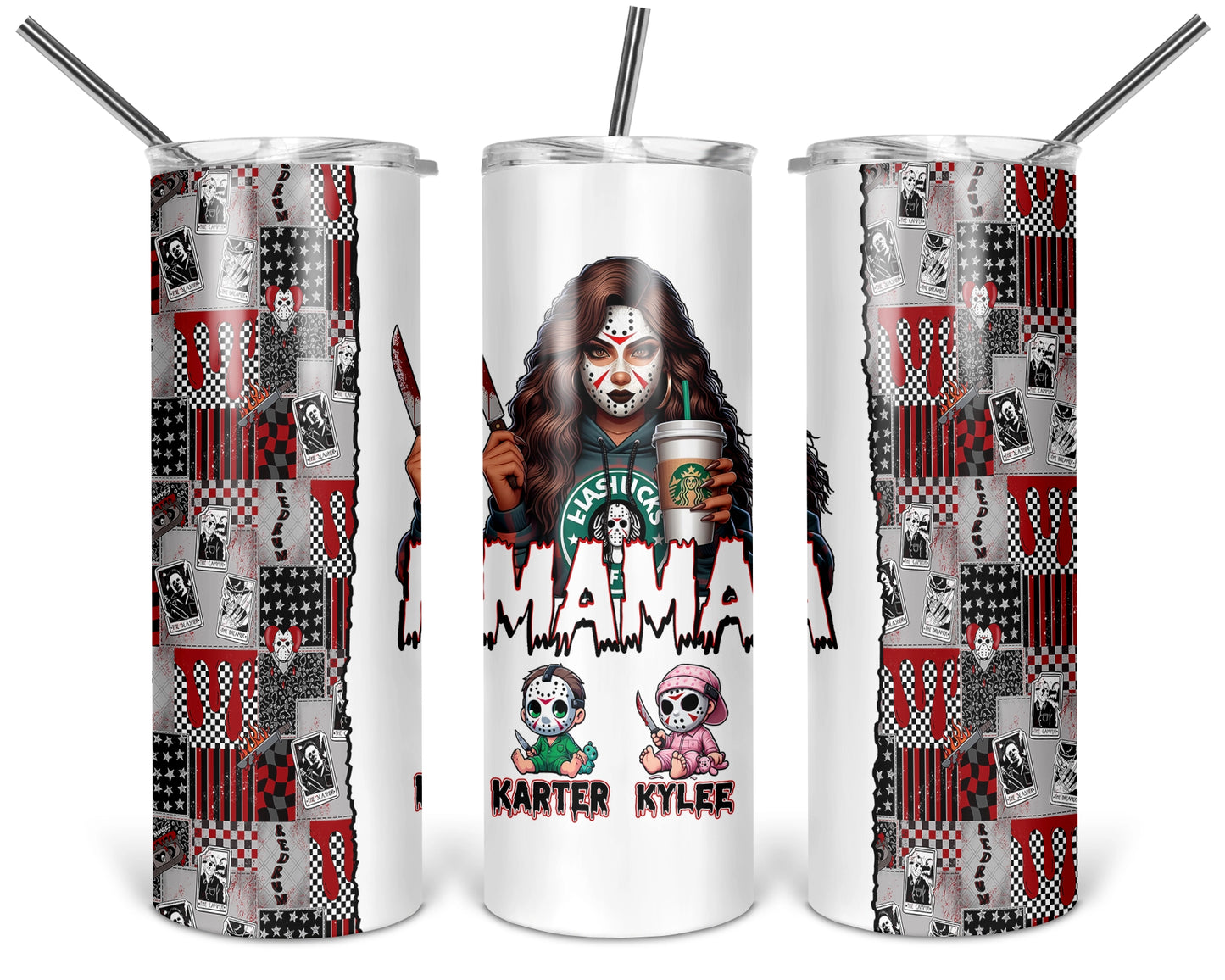 Mama's Slasher Squad Tumbler - Personalized 20oz Mom Tumbler With Straw - Gift For Horror Fans