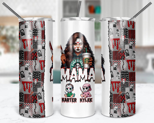 Mama's Slasher Squad Tumbler - Personalized 20oz Mom Tumbler With Straw - Gift For Horror Fans