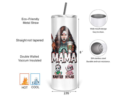 Mama's Slasher Squad Tumbler - Personalized 20oz Mom Tumbler With Straw - Gift For Horror Fans