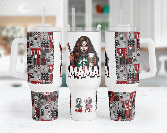 Mama's Little Slashers Tumbler - Personalized Horror Character 40oz Tumbler With Handle - Gift For Mom