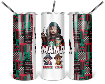 Mama's Night Terrors Tumbler - Personalized 20oz Horror Characters Tumbler With Straw - Gift For Mom