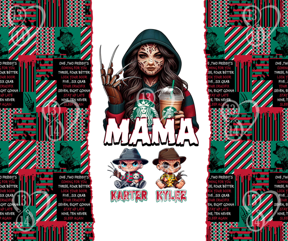 Mama's Night Terrors Tumbler - Personalized 20oz Horror Characters Tumbler With Straw - Gift For Mom