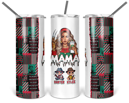 Mama Freddy Tumbler - Personalized 20oz Horror Characters Tumbler With Straw - Gift For Mom