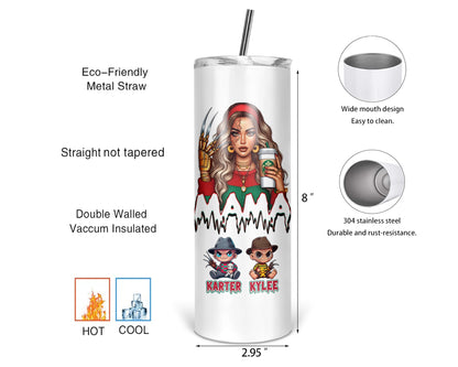 Mama Freddy Tumbler - Personalized 20oz Horror Characters Tumbler With Straw - Gift For Mom