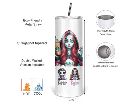 Nightmare Mama Tumbler - Personalized 20oz Mom Tumbler With Straw - Gift For Mother's Day