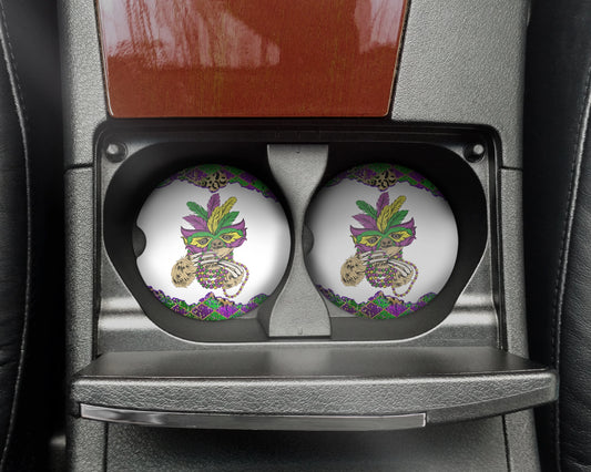 Sloth Soiree Car Cup Holder Coasters – Set of 2 Mardi Gras Decor 🦥 Fun & Functional Car Accessories for a Festive Ride