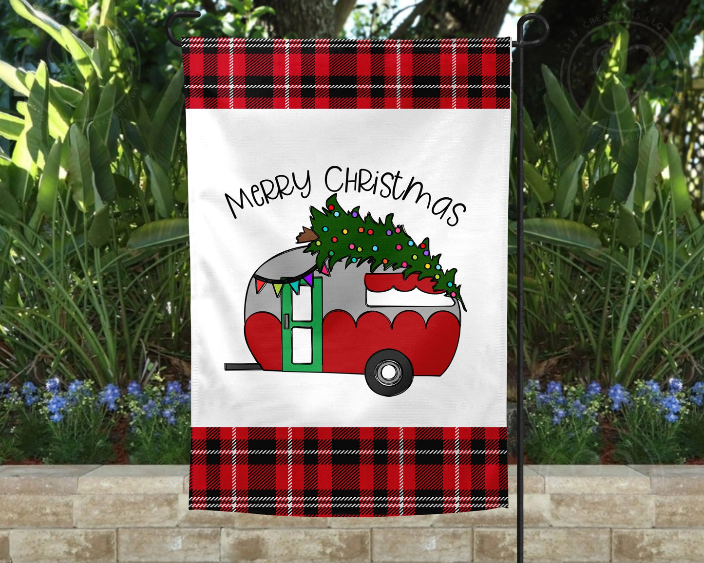 Jolly Camper Garden Flag - Outdoor Christmas Yard Decor - Housewarming Gift