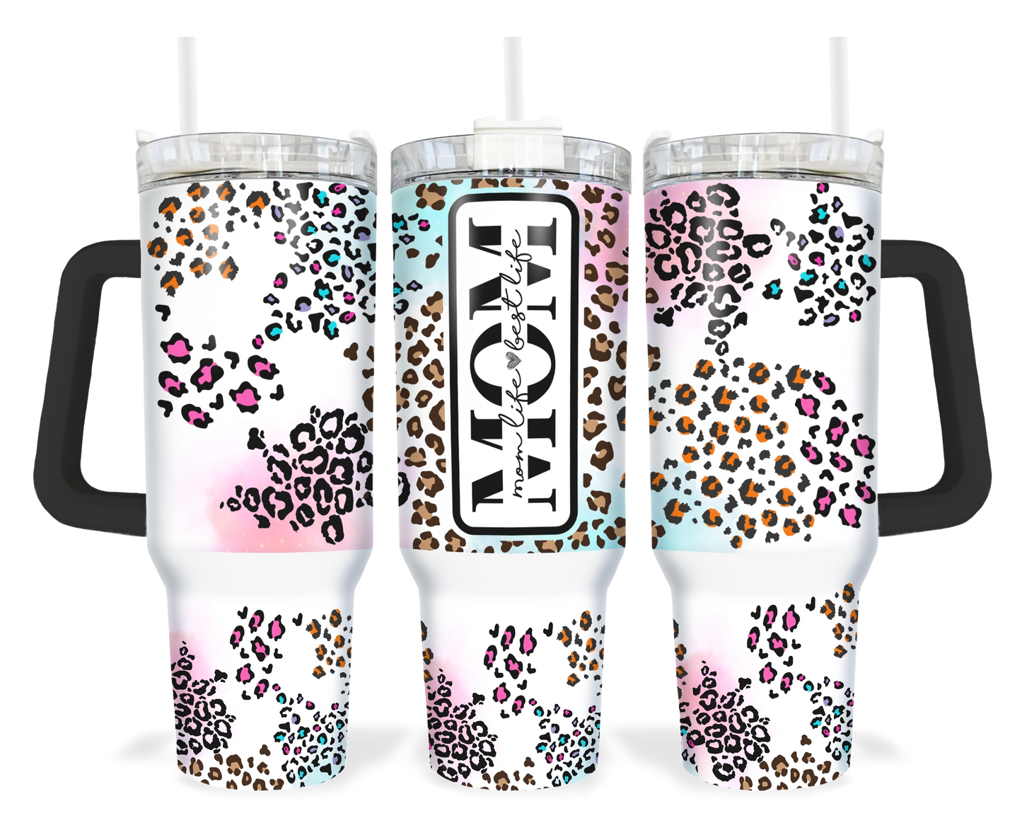 Mom Life Is The Best Life Tumbler - 40oz Leopard Print Tumbler With Handle - Gift For Mom