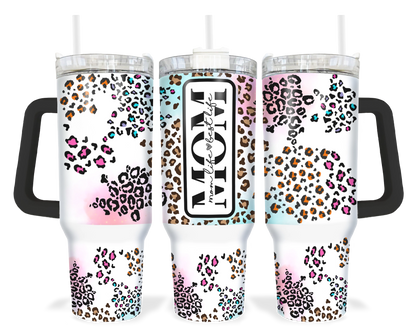 Mom Life Is The Best Life Tumbler - 40oz Leopard Print Tumbler With Handle - Gift For Mom