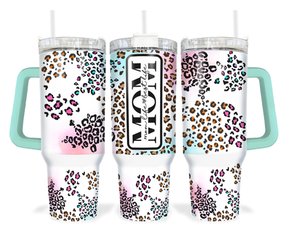 Mom Life Is The Best Life Tumbler - 40oz Leopard Print Tumbler With Handle - Gift For Mom