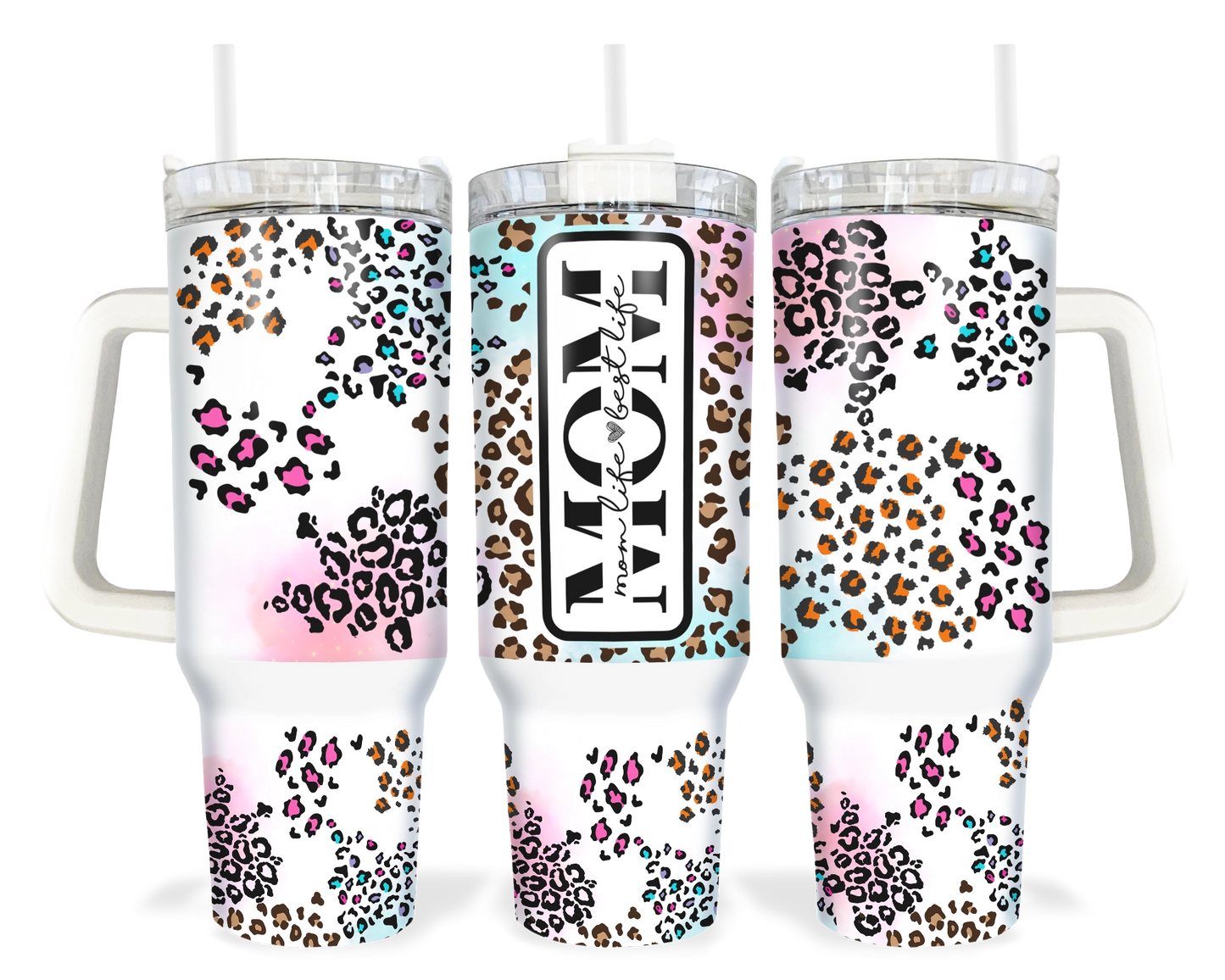 Mom Life Is The Best Life Tumbler - 40oz Leopard Print Tumbler With Handle - Gift For Mom