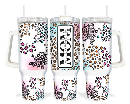 Mom Life Is The Best Life Tumbler - 40oz Leopard Print Tumbler With Handle - Gift For Mom