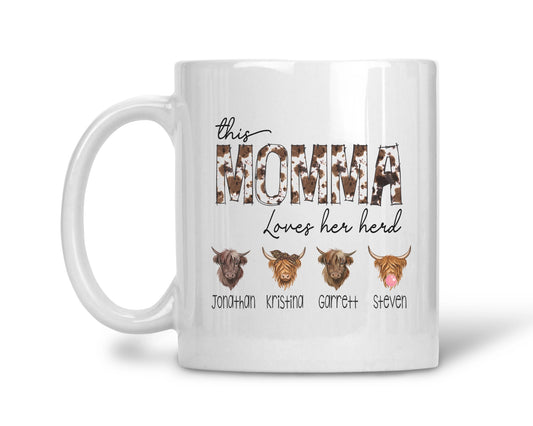 This Momma Loves Her Herd Mug - Personalized Cow Themed Mom Coffee Mug - Gift For Mother's Day