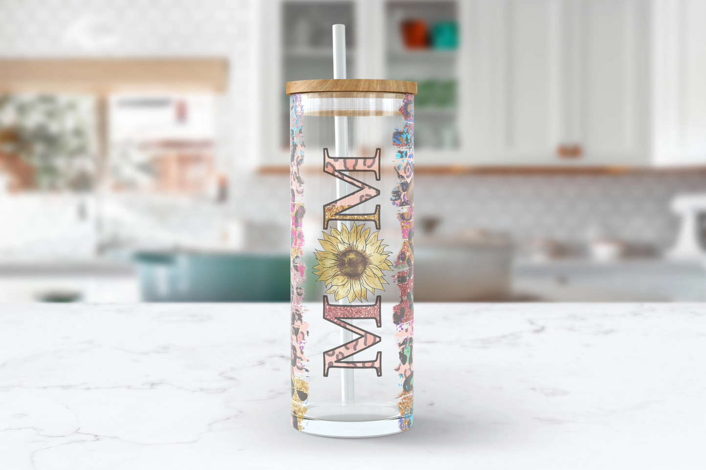 Sunflower Safari Mom Glass Tumbler Cup