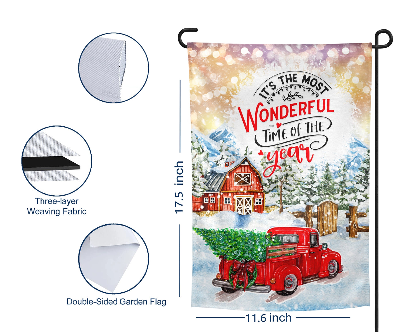 Most Wonderful Time Of The Year Garden Flag - Outdoor Christmas Yard Decor - Winter Flag