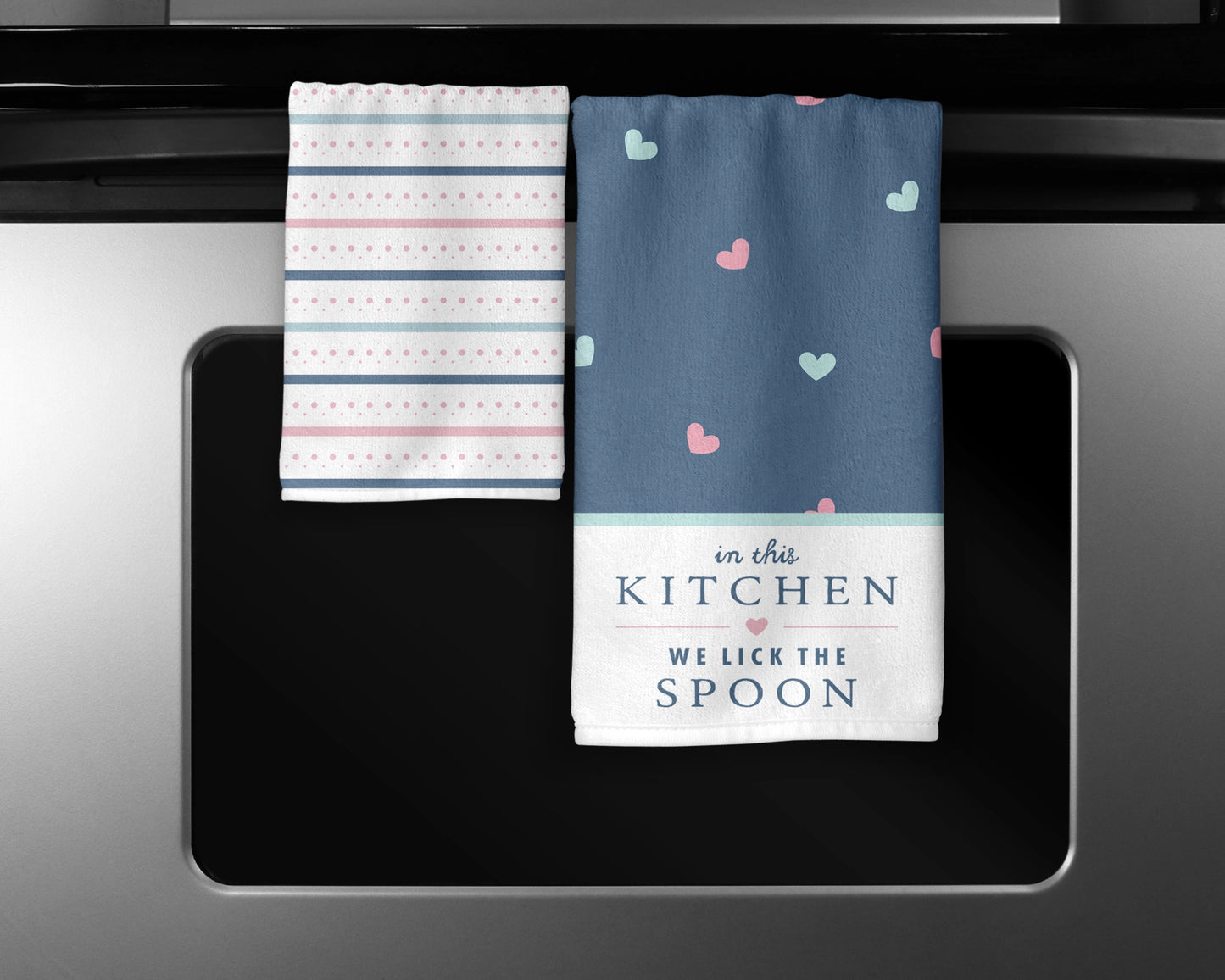 In The Kitchen We Lick The Spoon Towel Set - Country Kitchen Towels - Farmhouse Decor