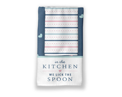 In The Kitchen We Lick The Spoon Towel Set - Country Kitchen Towels - Farmhouse Decor